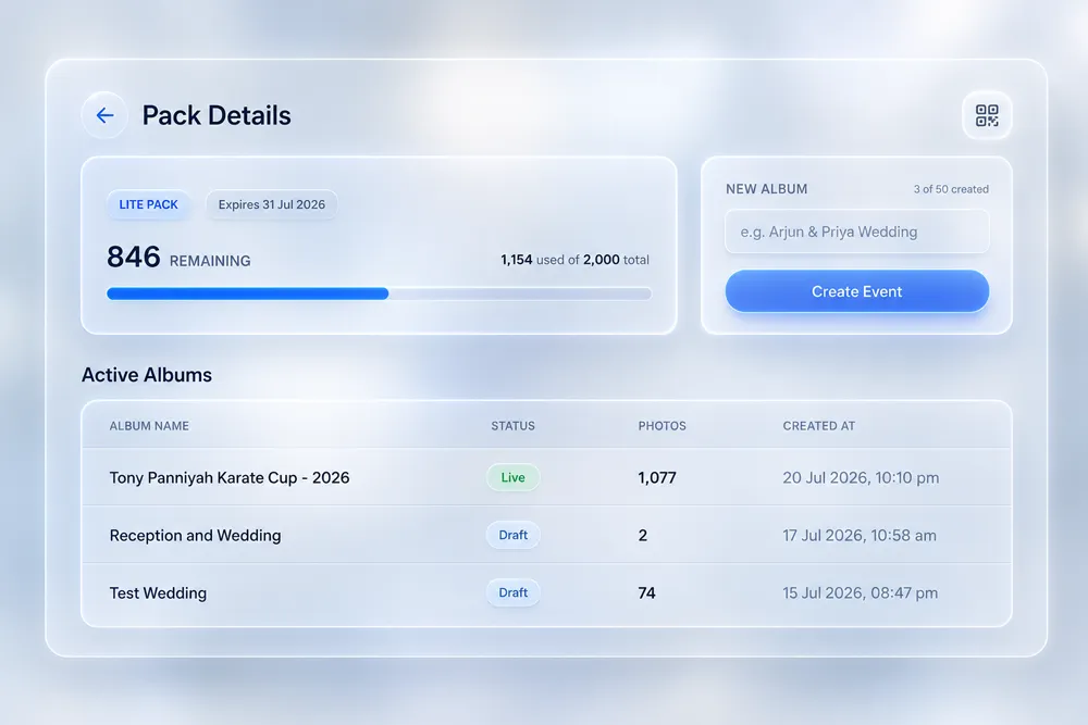 High-speed live ingestion interface displaying face indexing progress during an event