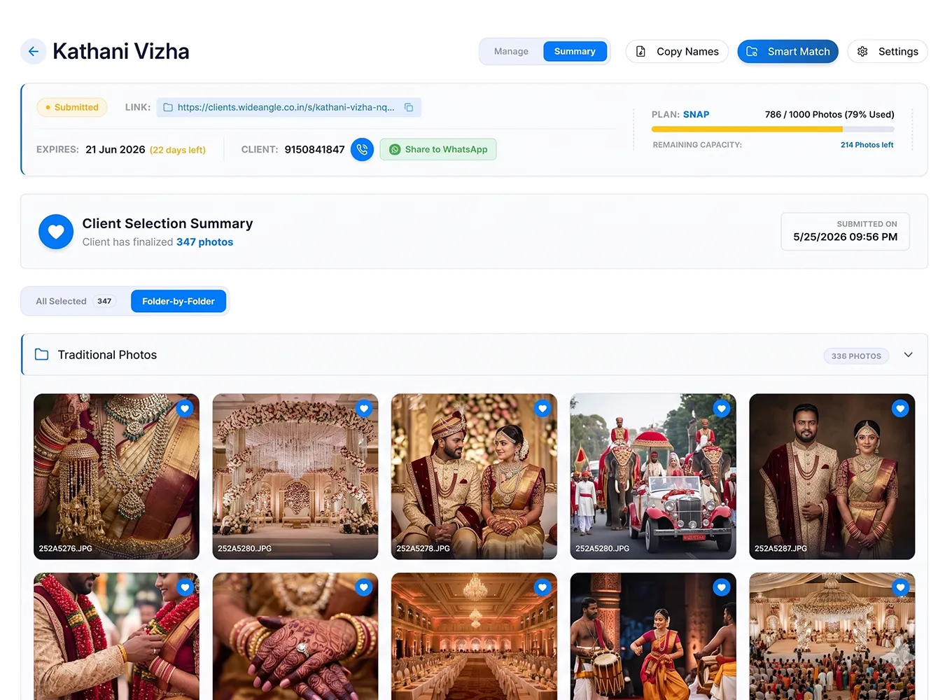 Thalam 360 Client Photo Selection Dashboard